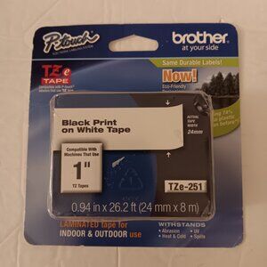 Brother International P-Touch TZe251 Label Tape - 1" Width X 26.20 Ft Black / Wh